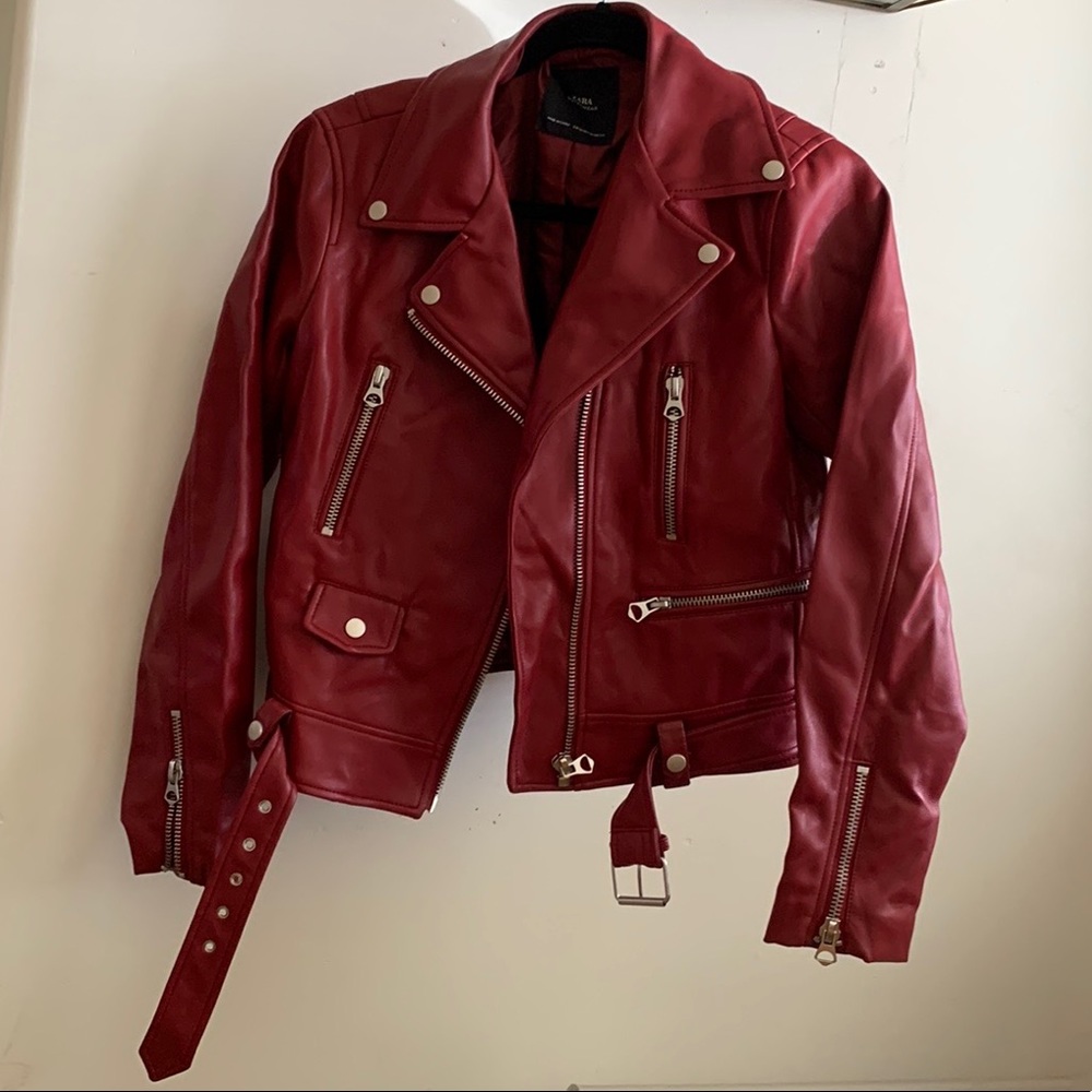 Zara Red Leather Biker Jacket - image 3
